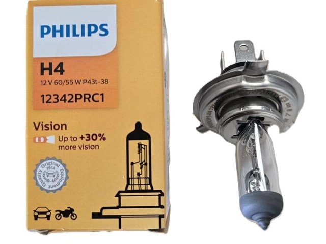 Bombilla Halógena Philips H4 Vision 12V 60/55W 12342PRC1 (1 Unidad)